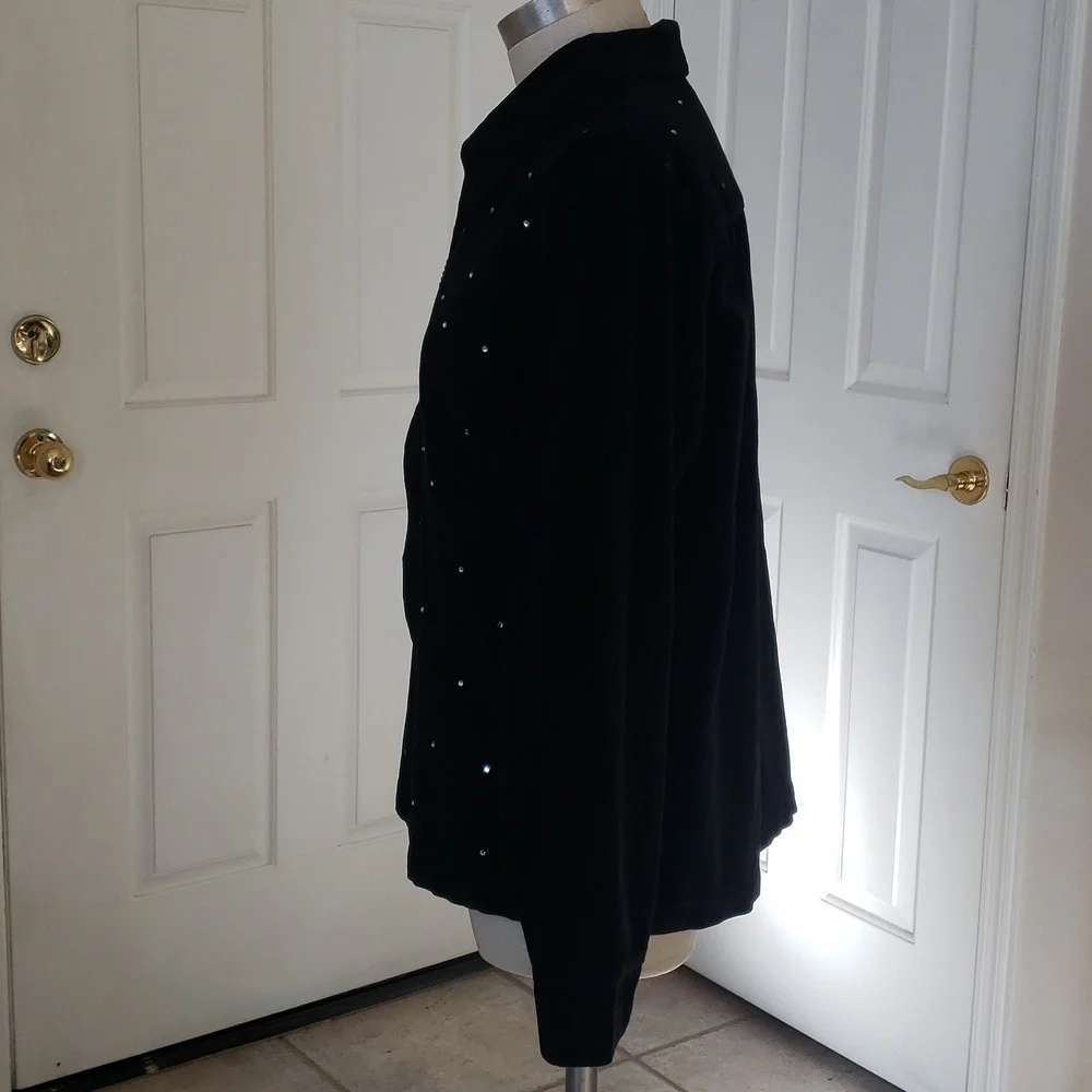 THE QUACKER FACTORY Black Velvet Rhinestone Jacket • Size Small - Picture 12 of 16